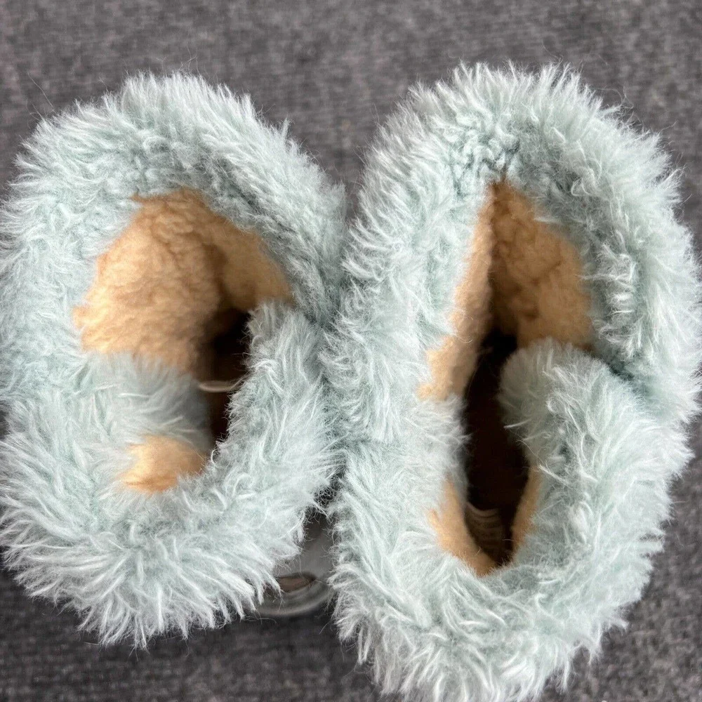 Bearpaw Boots Toddler 7 Mint Green Suede Leather Shearling Pull On Fur Trim